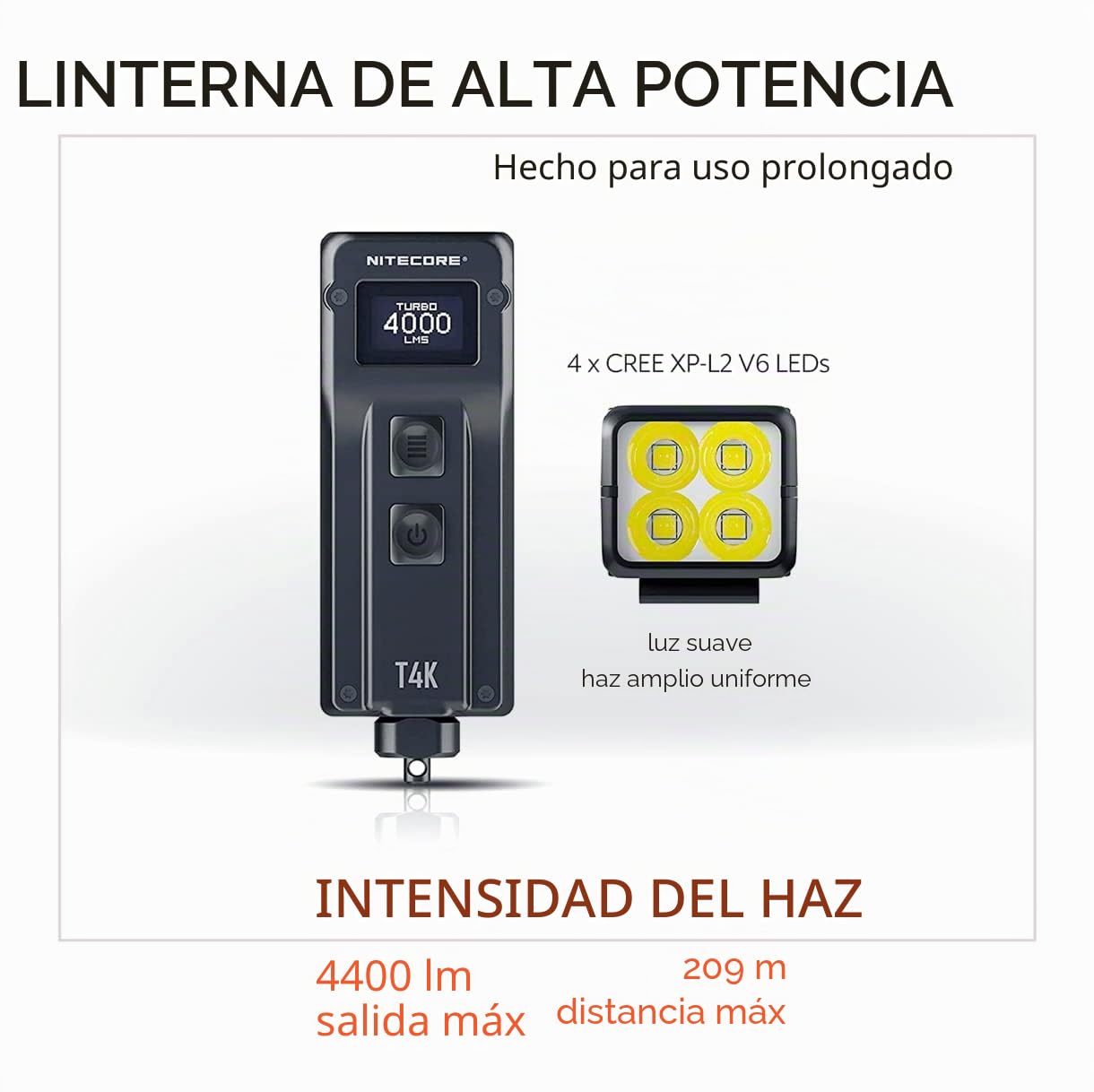 Nitecore T4K - Lámpara para adulto, unisex, color negro, grande