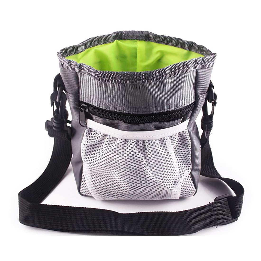 Borsa Premietti Multifunzione per Cane, Borsa in Nylon Oxford con 3 Modi d'Uso (Anca, Cintura, a Tracolla), Facile da Pulire, Grigio, 18x14x6cm, con Tasca per Sacchetti della Cacca