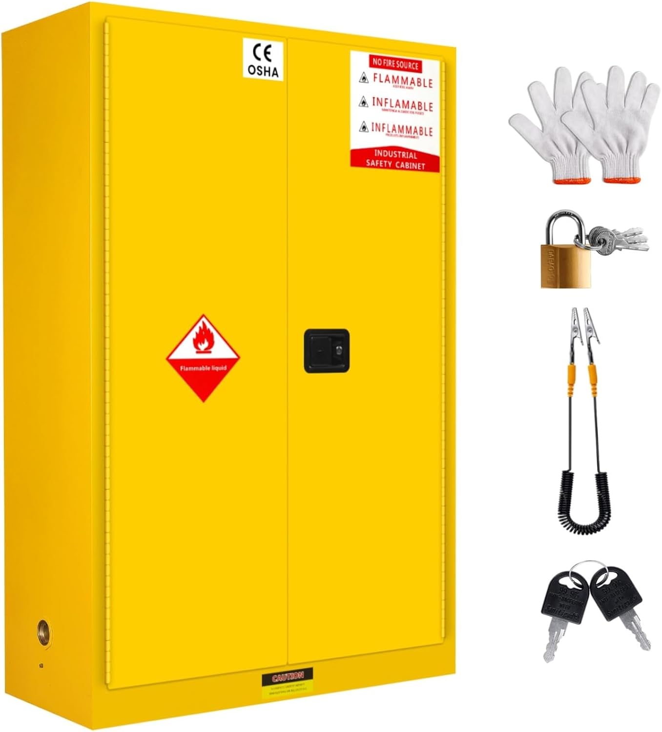 Fireproof Storage Cabinet 60 Gallon, 65''x43''x20'' Galvanized Steel Flammable Fireproof Storage Cabinet, Fire Resistant Cabinet, Fireproof Cabinet for Flammable Liquid Cabinet, Chemical, Yellow