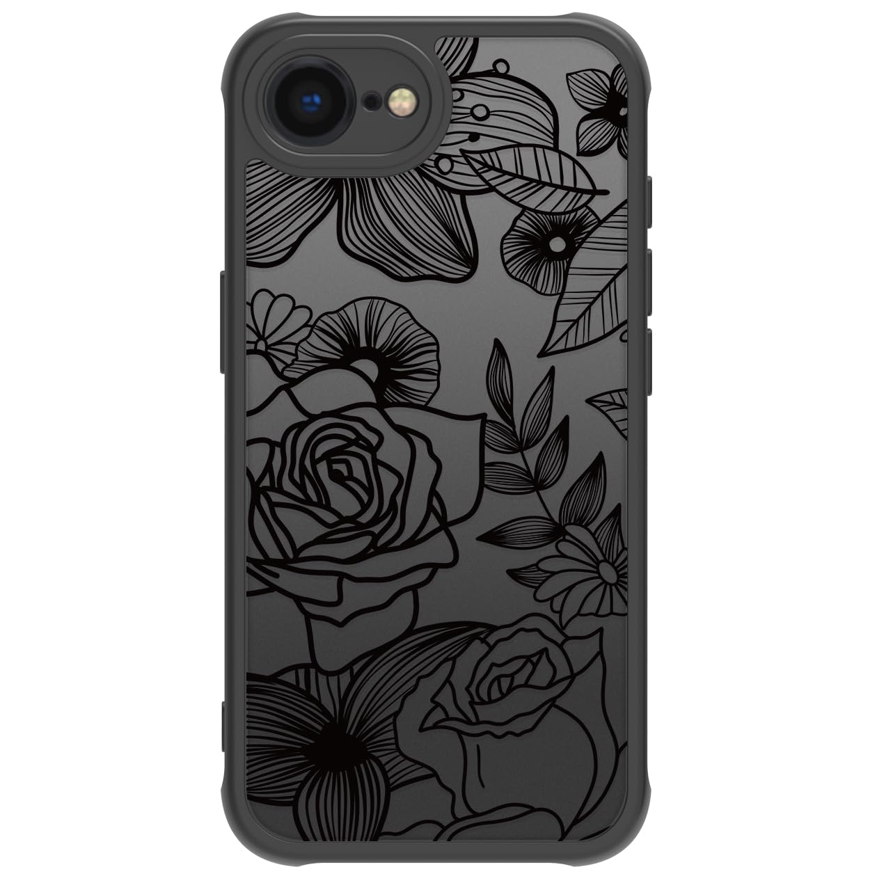 Cute Flower Phone Case Compatible with iPhone 16e Rose Aesthetic Black Line Art Floral Pattern Print Hard PC
