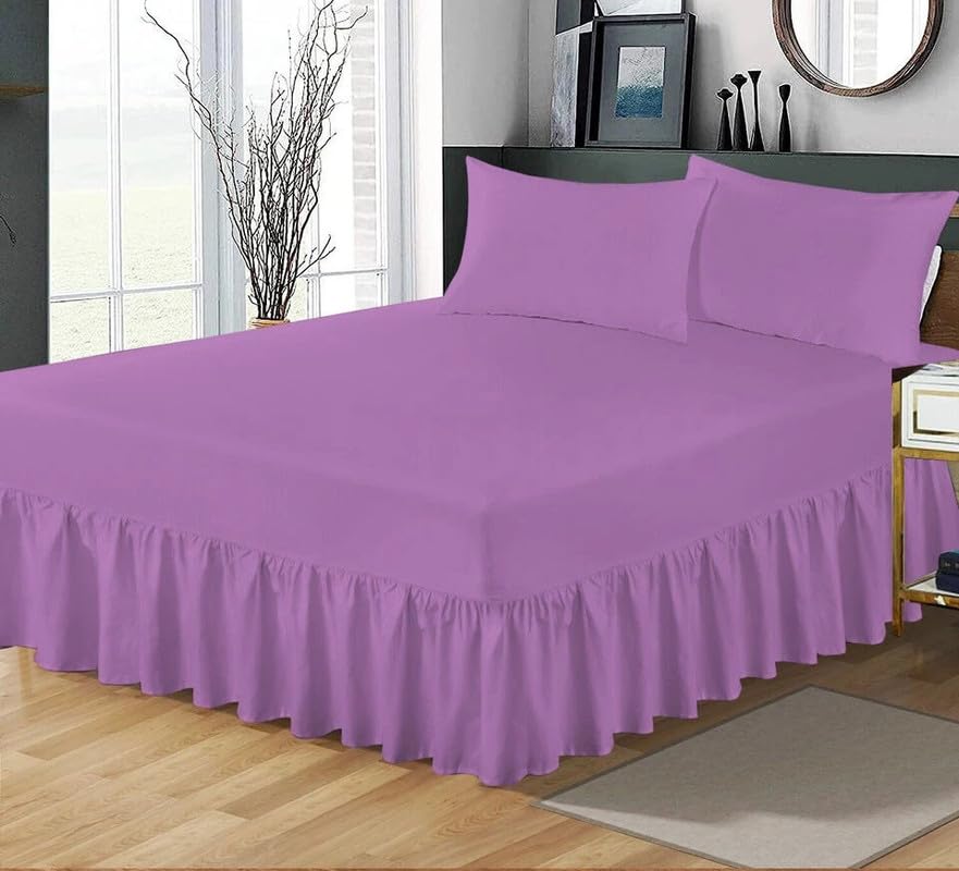 Plain Dyed Valance Sheet Deep Drop Valance Fitted Sheet in 22 colours Non-Iron Soft Fabric (LILAC SI) — image 1
