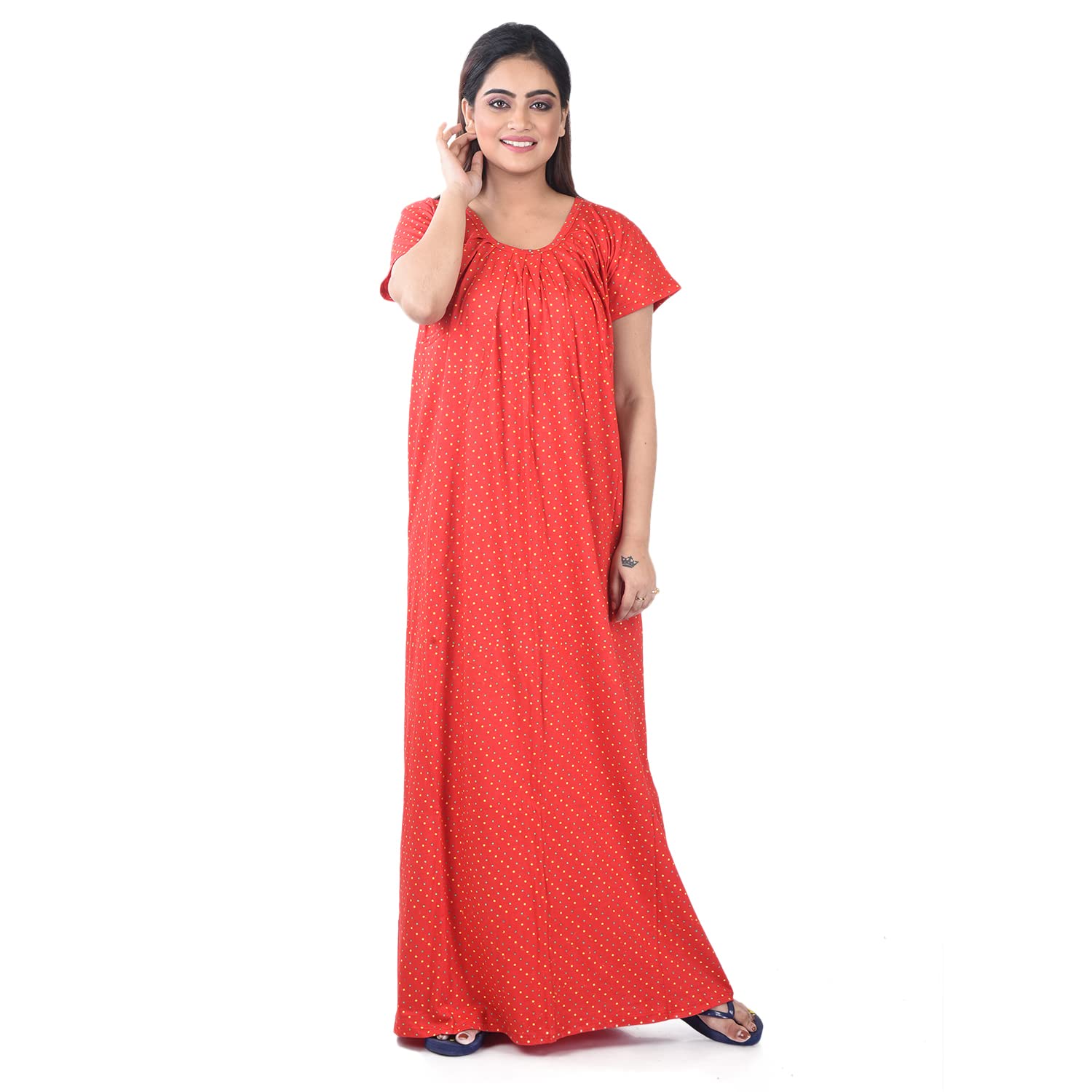 Red Short Sleeve Pure Cotton Nighty for Women/Ladies/Girls - PCW00001441_5XL-50-image-27