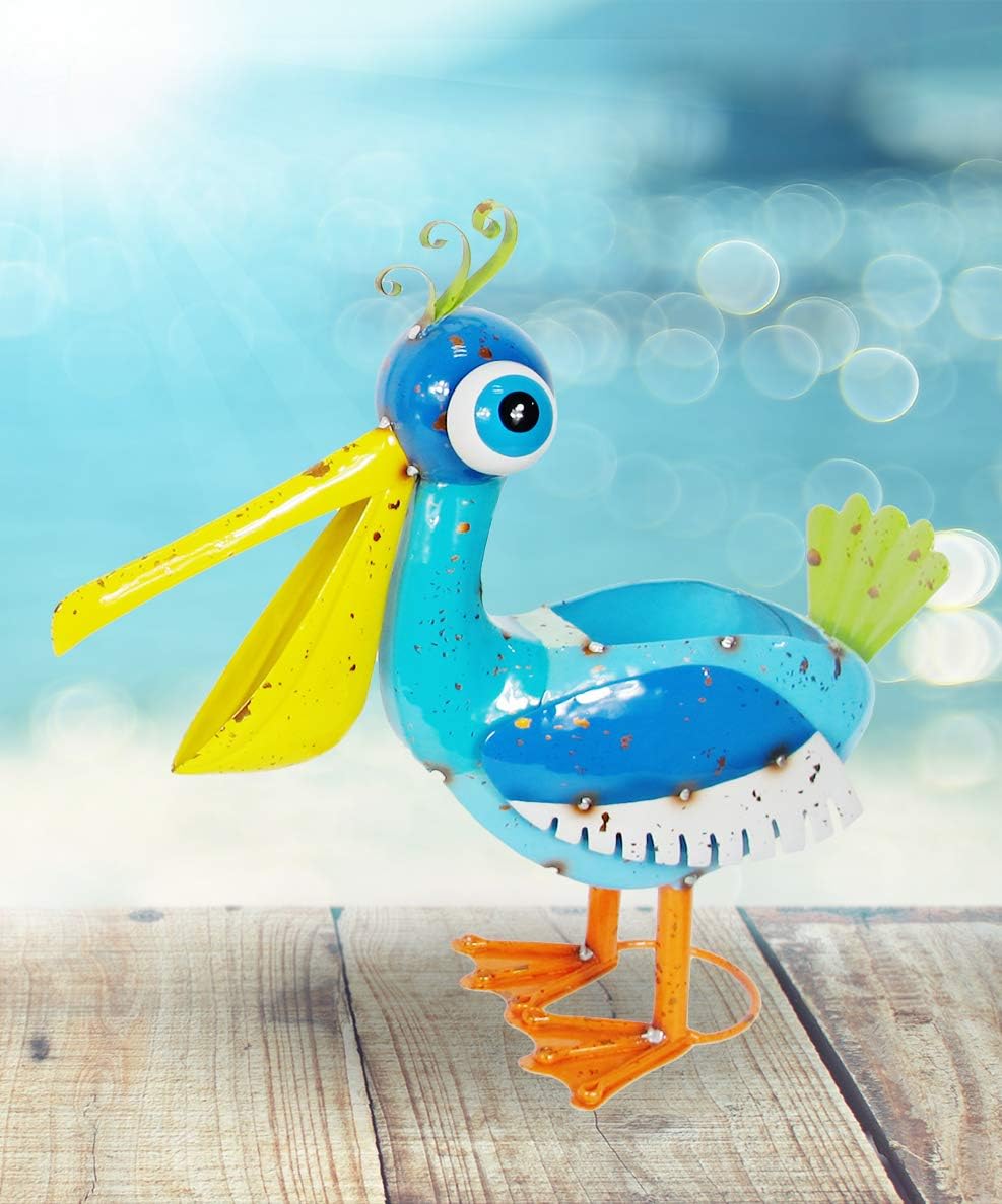 Continental Art Center Hand Painted Metal Blue Pelican Planter/Statue
