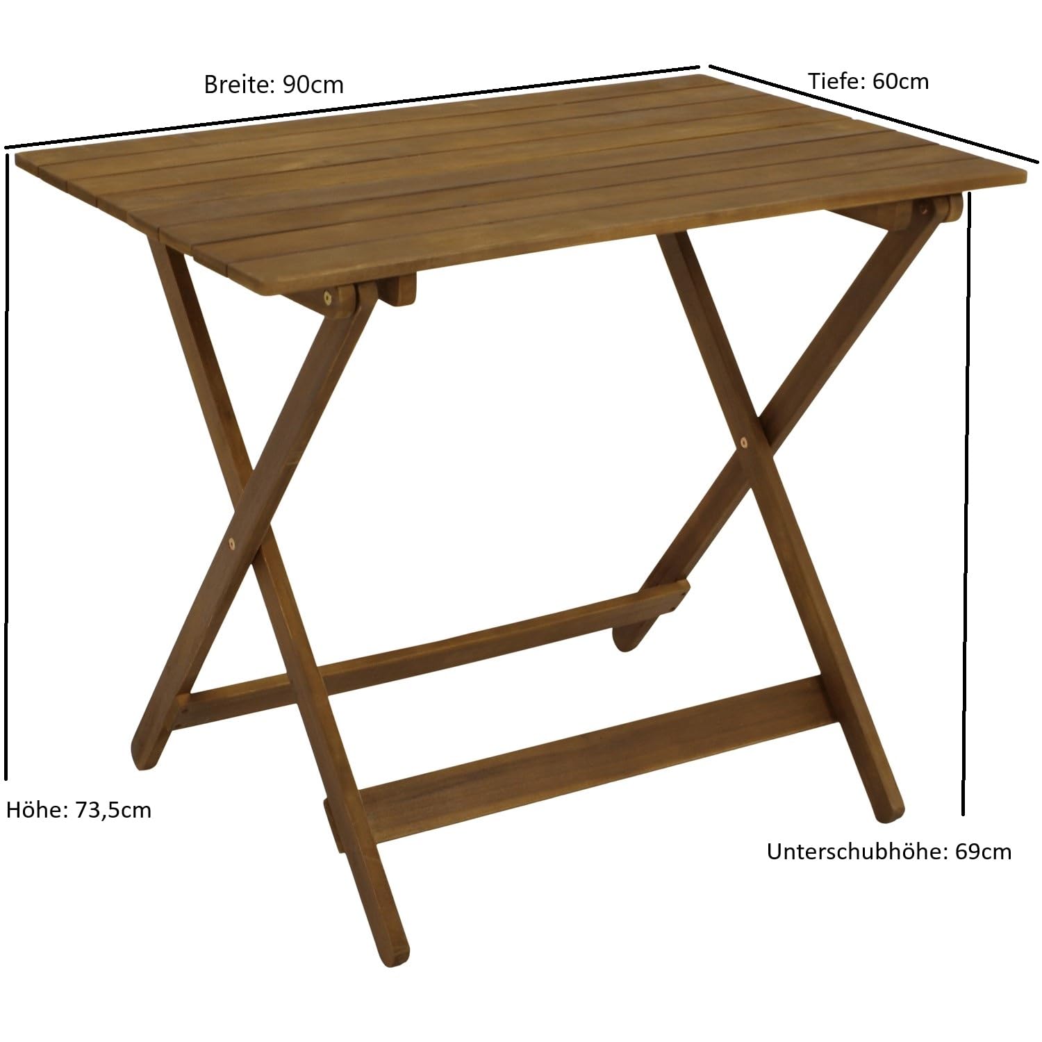 DEGAMO Klapptisch Gartentisch Bahia 90x60cm, Akazie braun geölt, Outdoor, FSC®-Zertifiziert