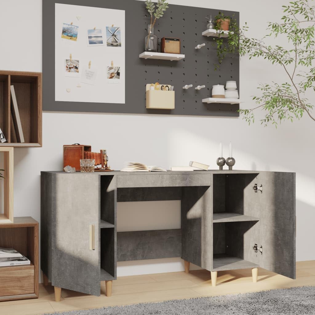 Scrivania grigio cemento 140 x 50 x 75 cm, robusto materiale in legno, versatile per computer desk per ufficio, design moderno con spazio di archiviazione, ideale per giochi, scrittura e studio