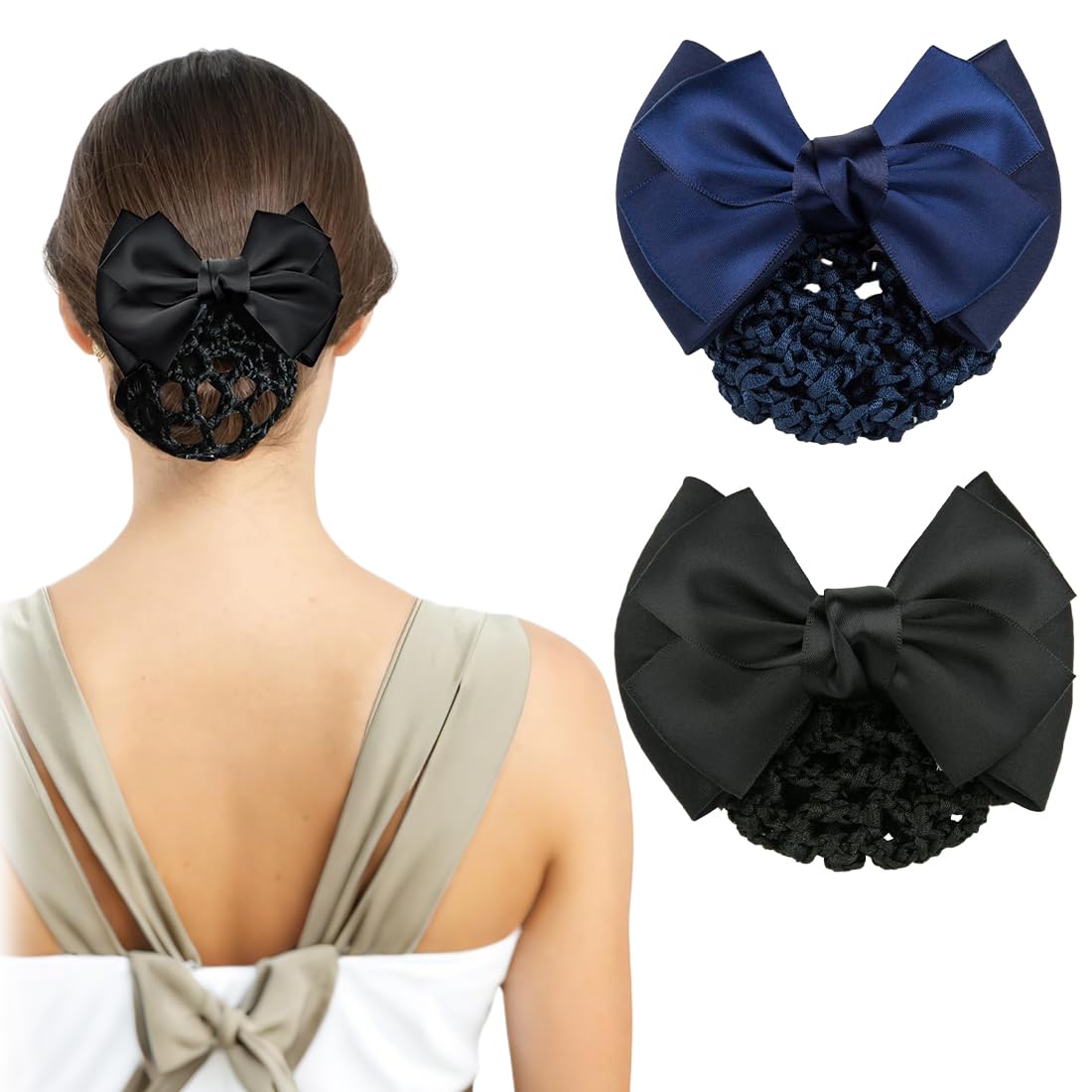 2 pezzi Ciambelle per chignon di retina per capelli spessa con fiocco, retina per capelli, retina per chignon, fascia per capelli, retina per capelli da bambina-B