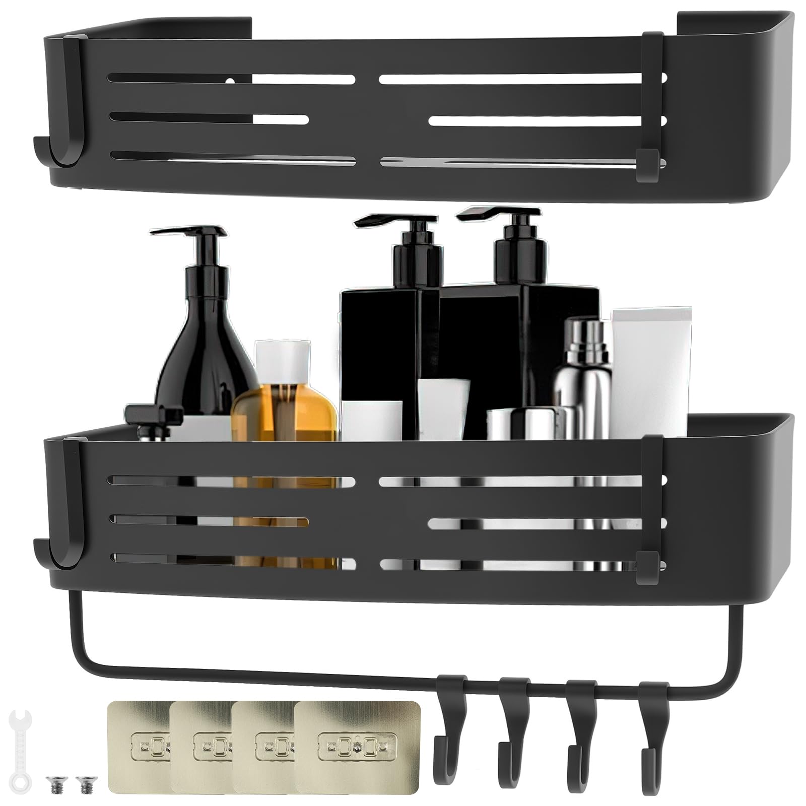ZLHETWT Bath Organizer Shower Storage Shower Caddy Hanging with Towel Bar and 8 Hooks No Drilling Shelf Space