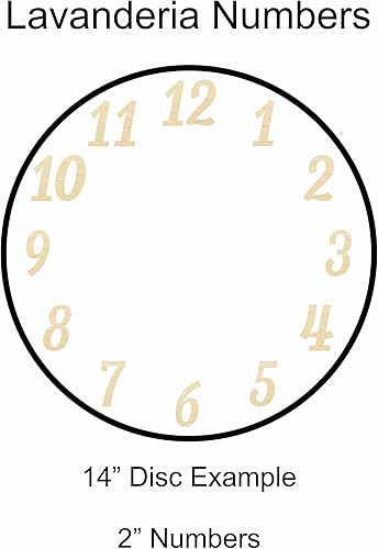 Miniatura 9 de Juego de números de reloj de madera sin terminar en fuente de lavandería, disponible en una variedad de tamaños y grosores (3 pulgadas de alto, 14
