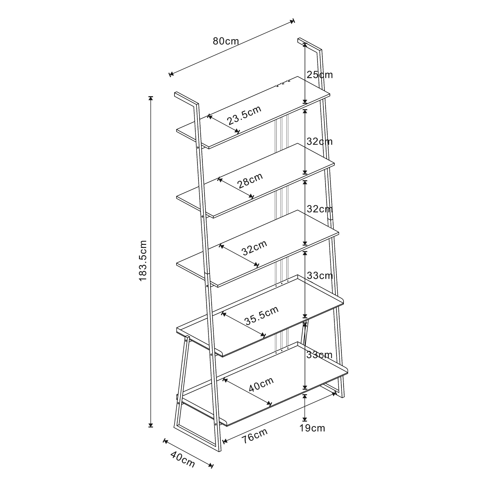 [en.casa] Set di 4 Mobili per Soggiorno Ufficio Composto di Mobile TV 3 Scaffali a Scala Mobili in Stile Industriale - Nero