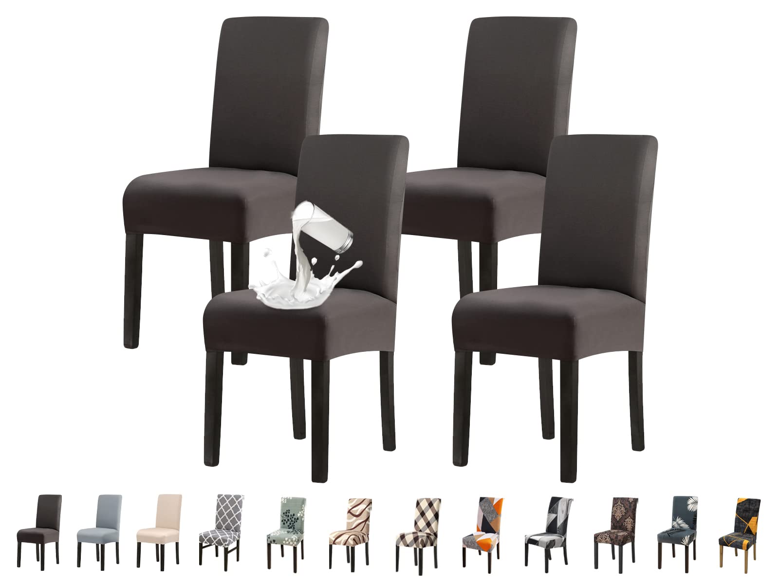 Jaotto Coprisedie con Schienale Impermeabile 4 Pezzi, Fodere Coprisedia Elasticizzati con Schienale per Sala da Pranzo, Moderna Vestisedia Lavabile Estraibile per Cucina Casa,Grigio Scuro