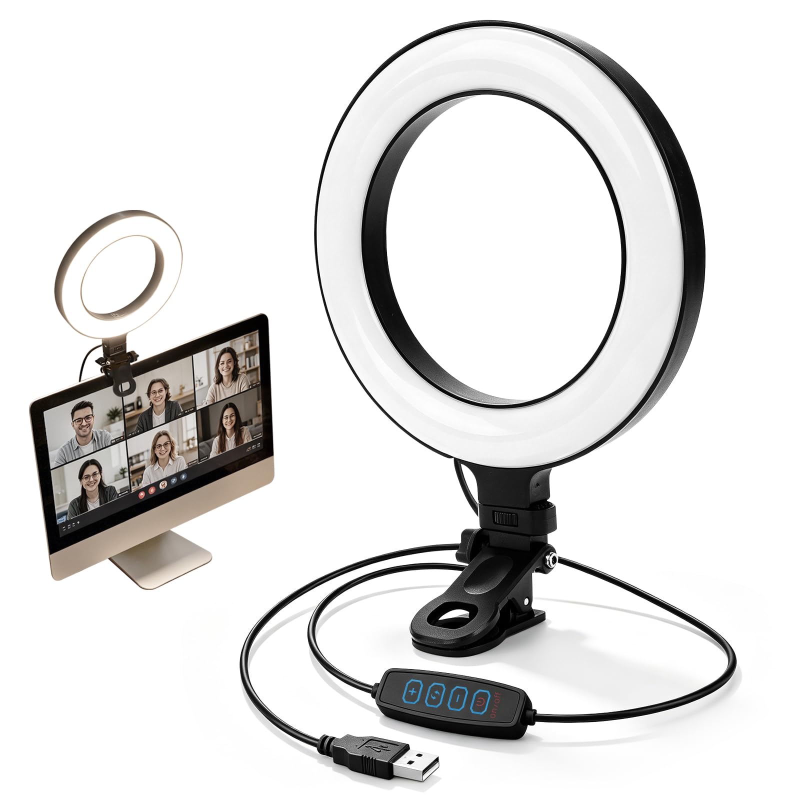 Lampa pierścieniowa do komputera/wideokonferencji lampa pierścieniowa laptop telefon komórkowy PC 5" światło do wideokonferencji - światło do kamery internetowej do monitora, klipsa, pracy dystansowej