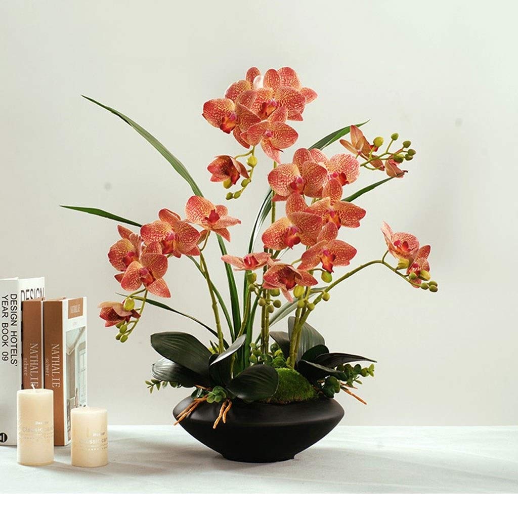 Sbziojhdr C Artificial Flowers, Decor Artificial Flowers With Vase L Orchidimulation Floweret Fake Flowerilk Phalaenopsis Bouquet Flower Arrangement Floral Faux Flowersb(C)