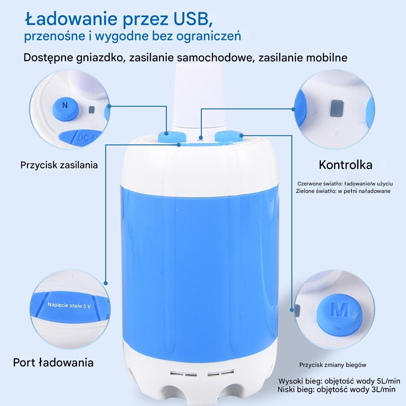Przenośna Pompa Prysznicowa Wielofunkcyjny Wodoodporny Spryskiwacz Do Mycia