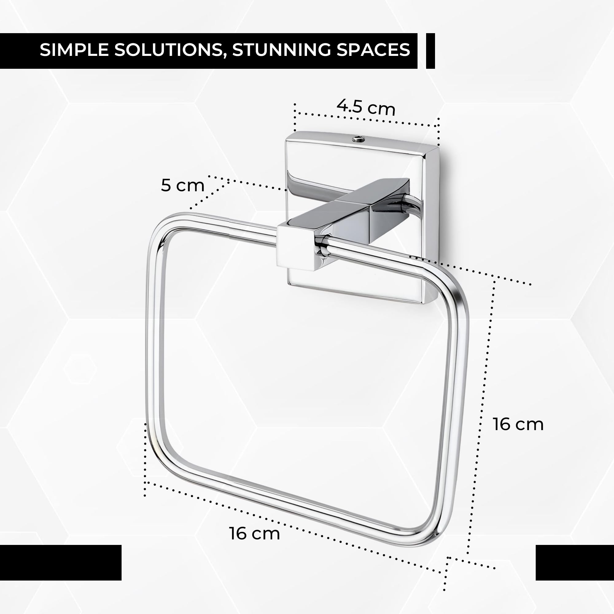 iBELL Stainless Steel Square Towel Ring | Towel Holder for Bathroom & Washbasin | Napkin Ring with Chrome Finish - 16 cm IBL 66-SH — Amazon image 5