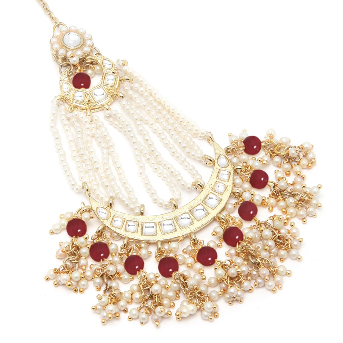 Gold Plated Handcrafted Red Bead Kundan Passa for Women