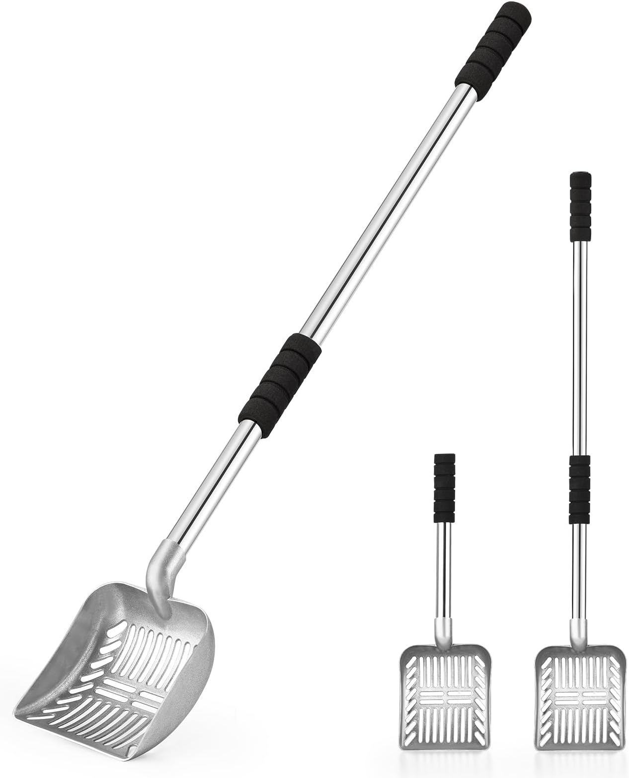 Yangbaga Metal Cat Litter Scoop:Detachable Long Handle Litter Scooper with Deep Shovel,Pooper Scooper Heavy Duty for Litter Box,Stainless Steel Non-Stick Sifter with Foam Padded Grip,No Bending Back