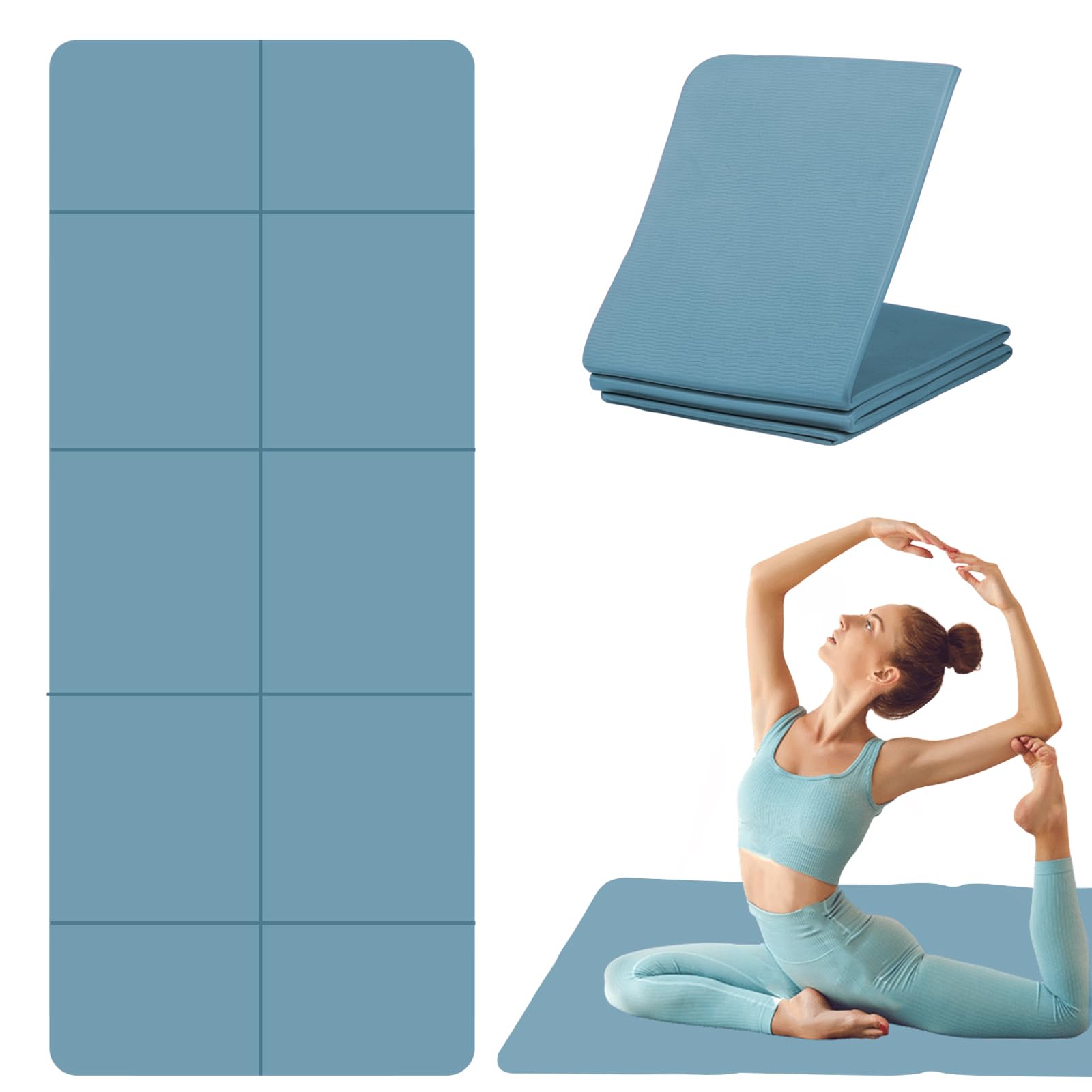 Składana mata do jogi, mata do pilatesu TPE, mata do jogi, fitnessu, 183 x 61 cm, grubość 5 mm, mata sportowa do pilatesu, gimnastyki, podróży i sportu