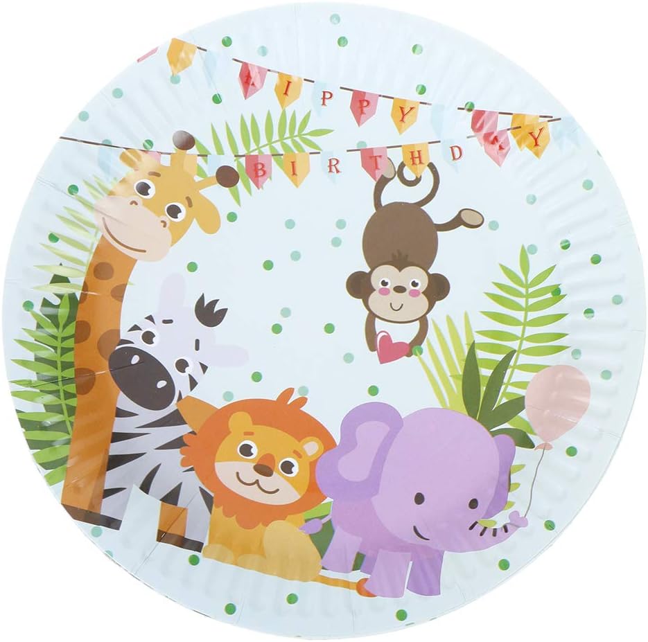Osun 10pcs Safari animals theme paper plates kids birthday party disposable dishes