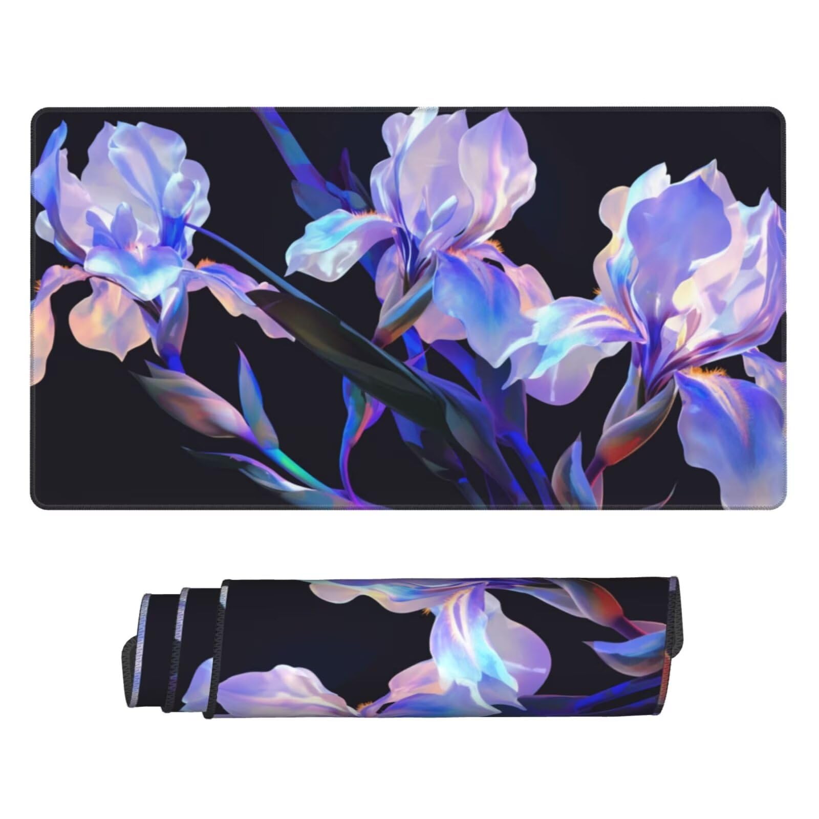 Gaming Mauspad XXL 900x500x3mm Mousepad Verlängertes Groß Mauspad Schreibtischauflage,Genähte Kanten rutschfeste Gummibasis,Verbessert Präzision Geschwindigkeit Home Office Blaue lila Blumen L-4584