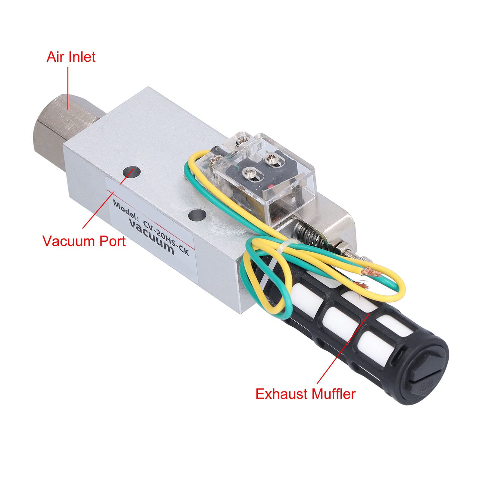 Vakuumerzeuger, CV-20HS-CK Vakuumventil Pneumatischer Unterdruckschalter, Verwendet in Maschinen, Elektronik, Verpackung, Druck, Kunststoff und Robotern in der Industrieautomation