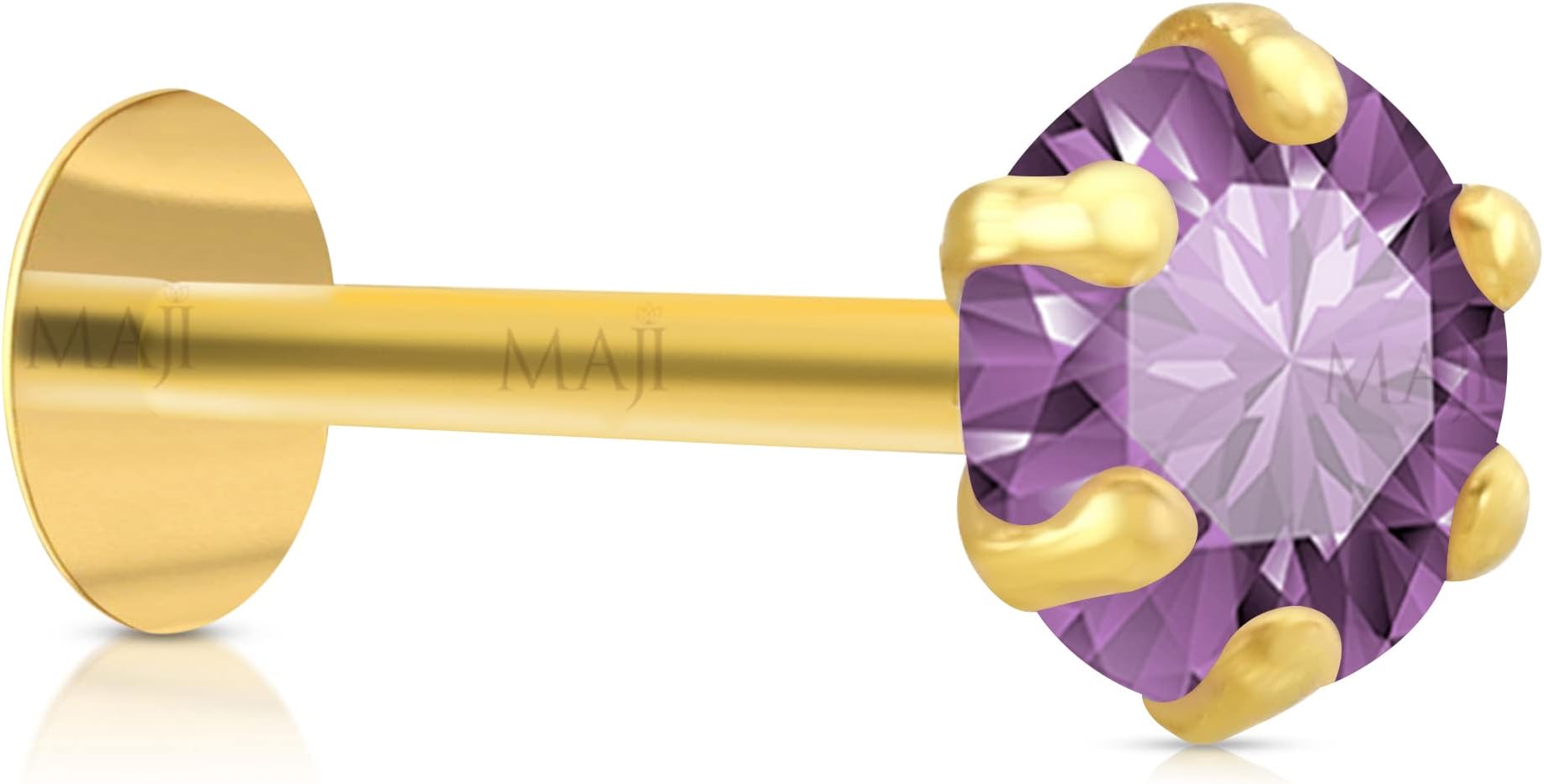 MAJI Round Diamond 14Karat Pure Yellow Gold Nose Pins Studs For Women And Girl