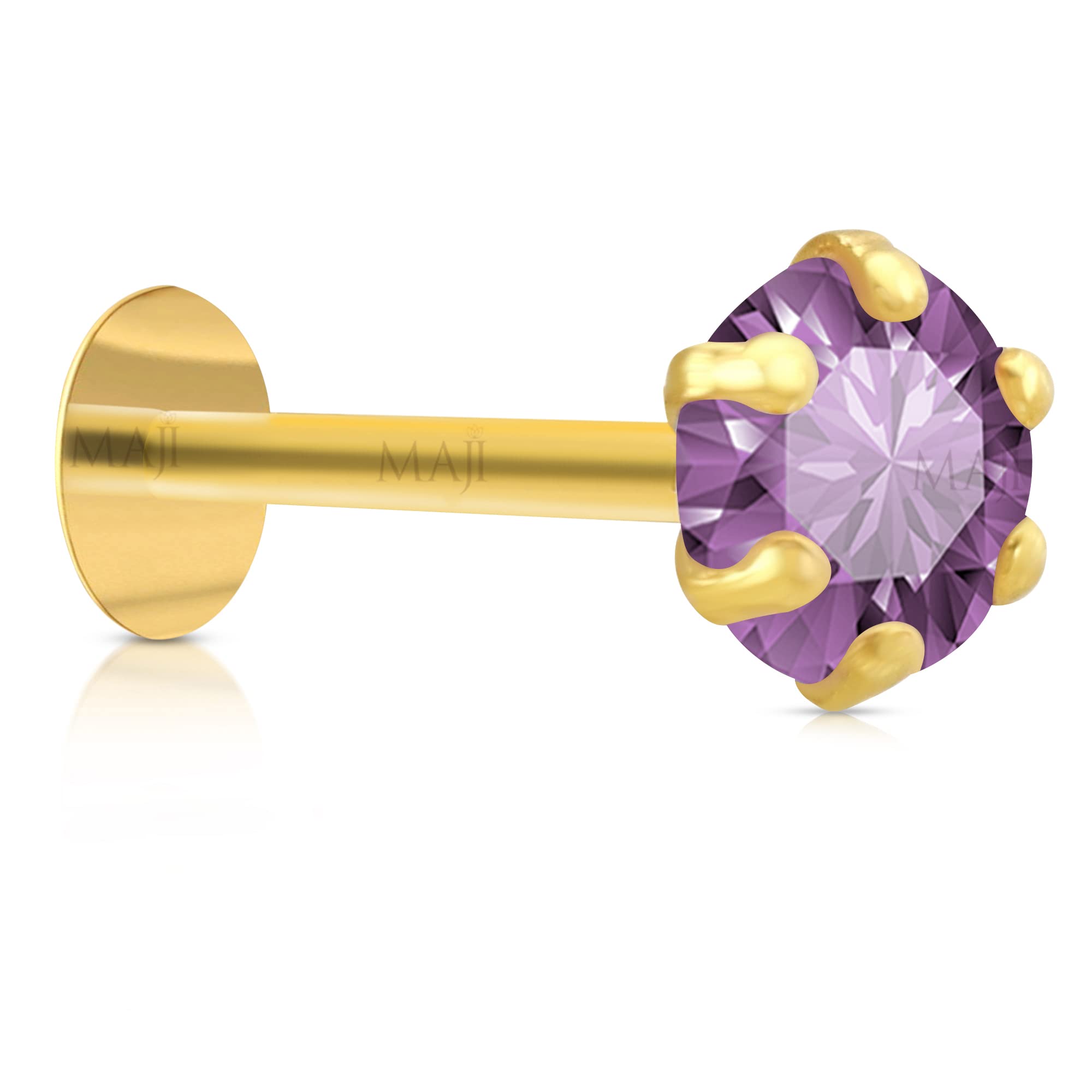 MAJI Round Diamond 14Karat Pure Yellow Gold Nose Pins Studs For Women And Girl