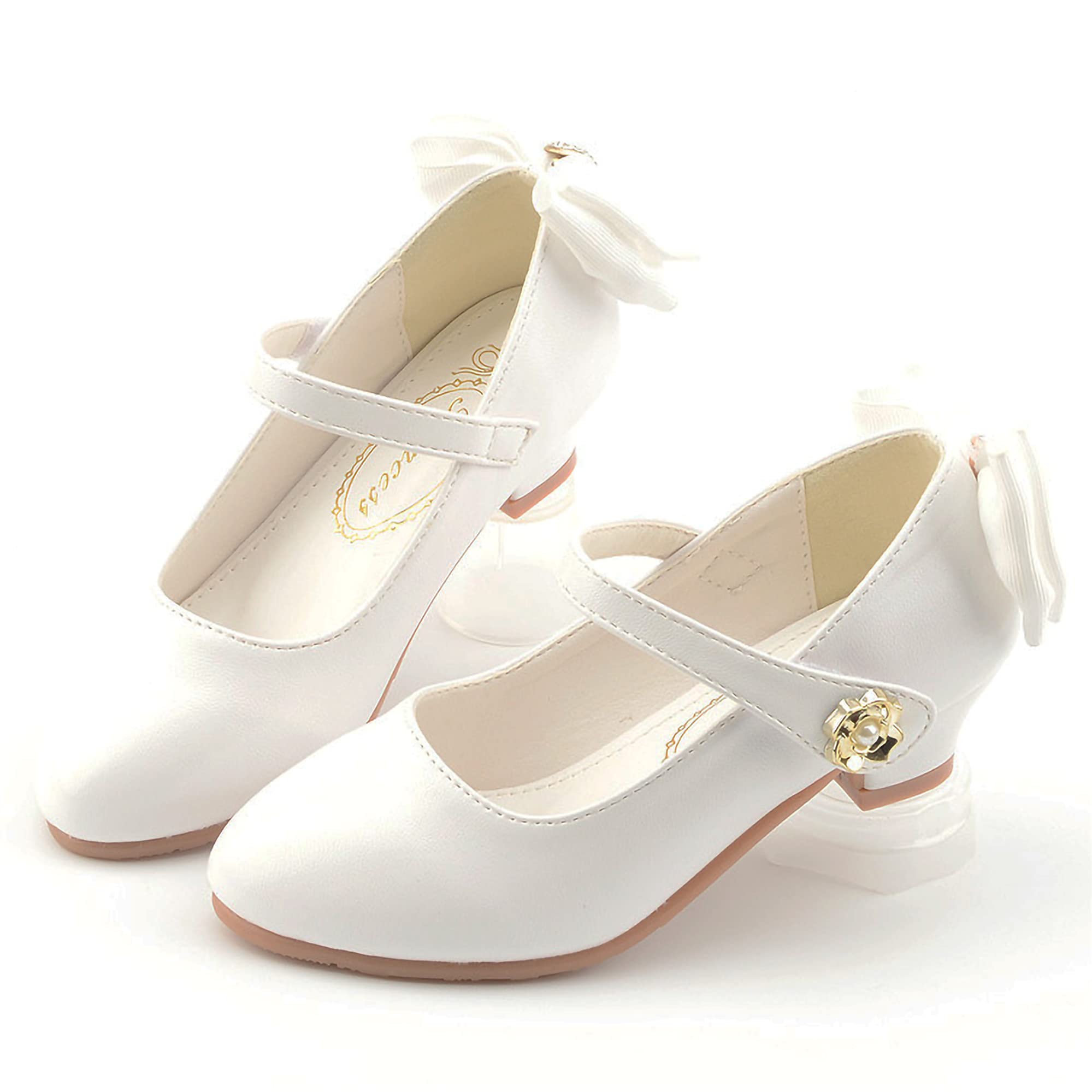 Sandales à Talon Haut Polyuréthane Souple Princesse Noeud Cristal Perle Scratch Chaussures Couleur Unie Tenue de Soirée, Blanc, 35