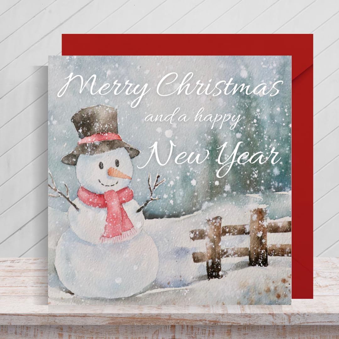 Second Ave Snowman Pack of 10 Christmas Xmas Christian Religious Holiday Festive Greetings Cards, red and green, 140mm x 140mm - Image 2