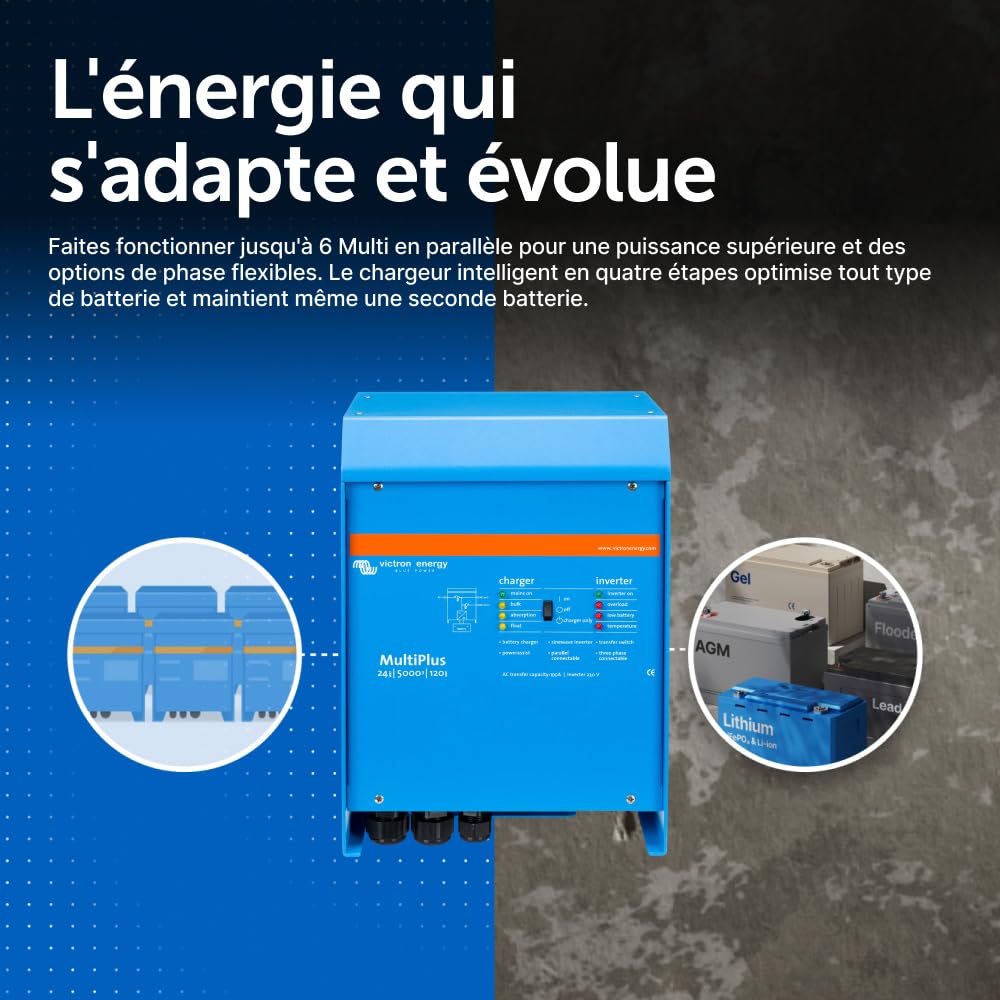 Victron Energy MultiPlus 230V, 5000VA 24-Volt Convertisseur à Sinusoïde Pure et Chargeur de Batterie 120 ampères