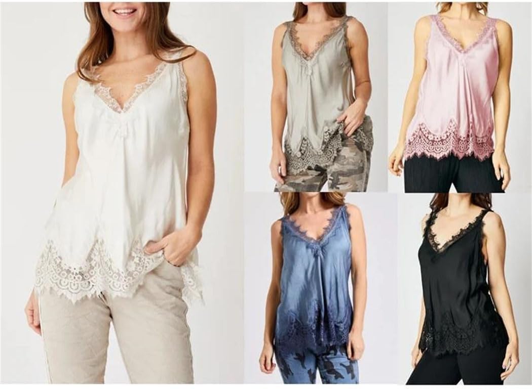 Women Night Out Going Out Satin Patchwork Camisole Silk Spaghetti Strap Shirt Loose Tank