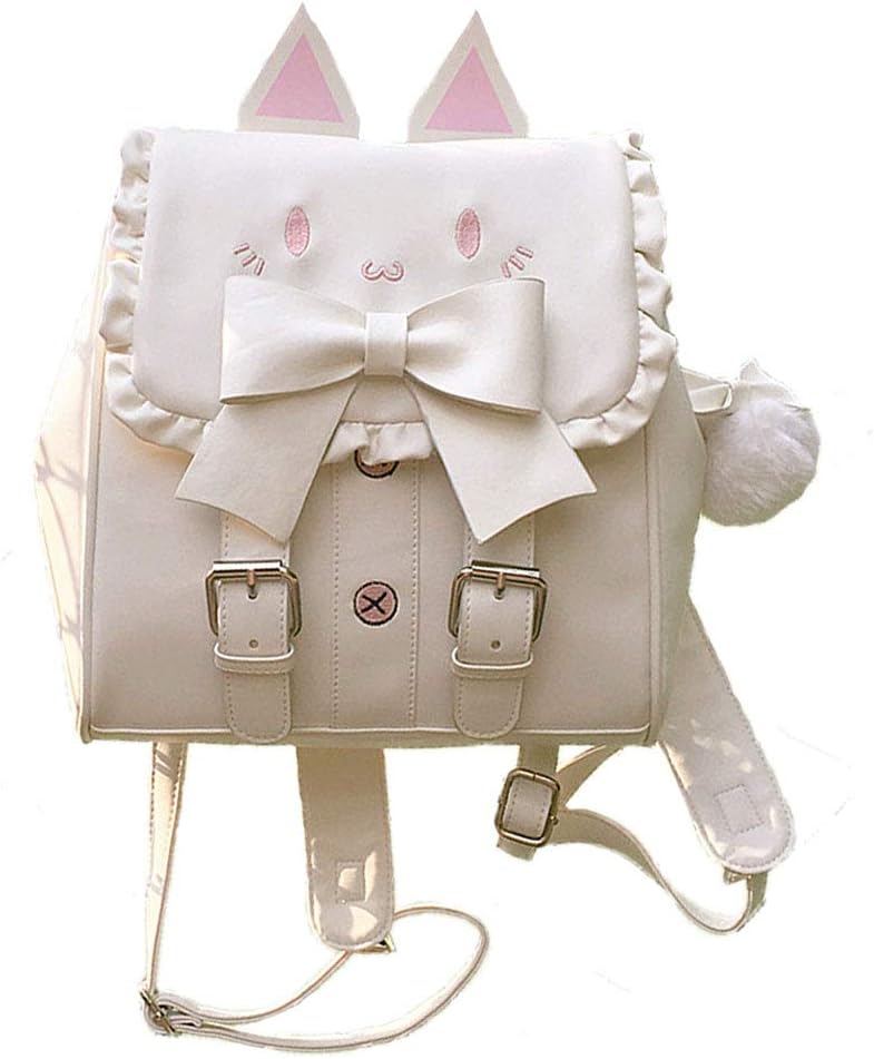 Lolita Backpack for Women Kawaii Cat Embroidery Big Bowknot Sweet Cartoon Bag