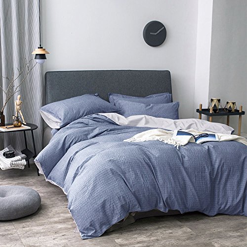 Merryfeel 100% Cotton Woven Seersucker Stripe Duvet Cover Set - Full/Queen - Blue #TOP1
