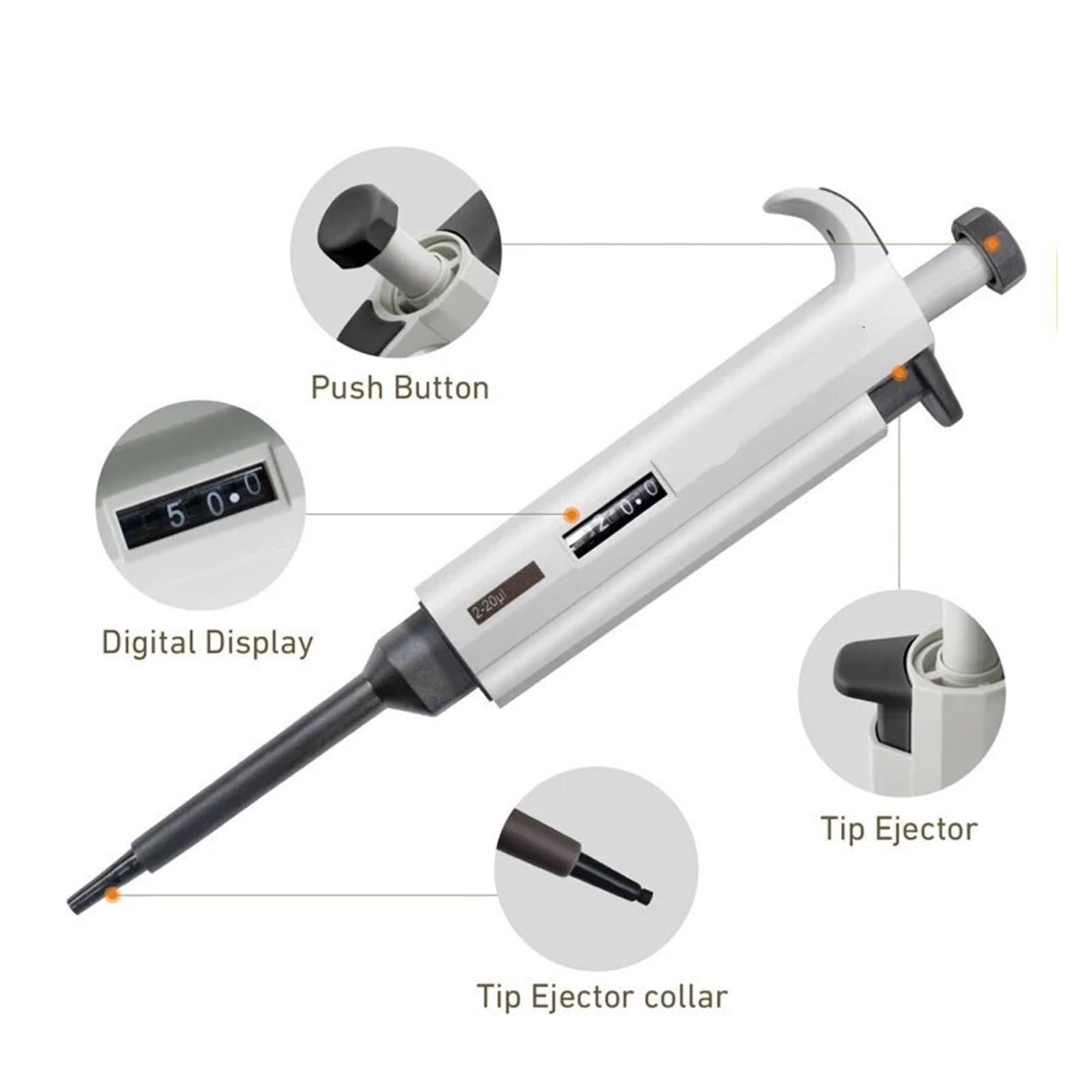 pipeta de Laboratorio, Pistola de micropipetas Laboratorio, pipeta un Solo Canal, plástico Ajustable Digital con Punta(0.5-5ml)