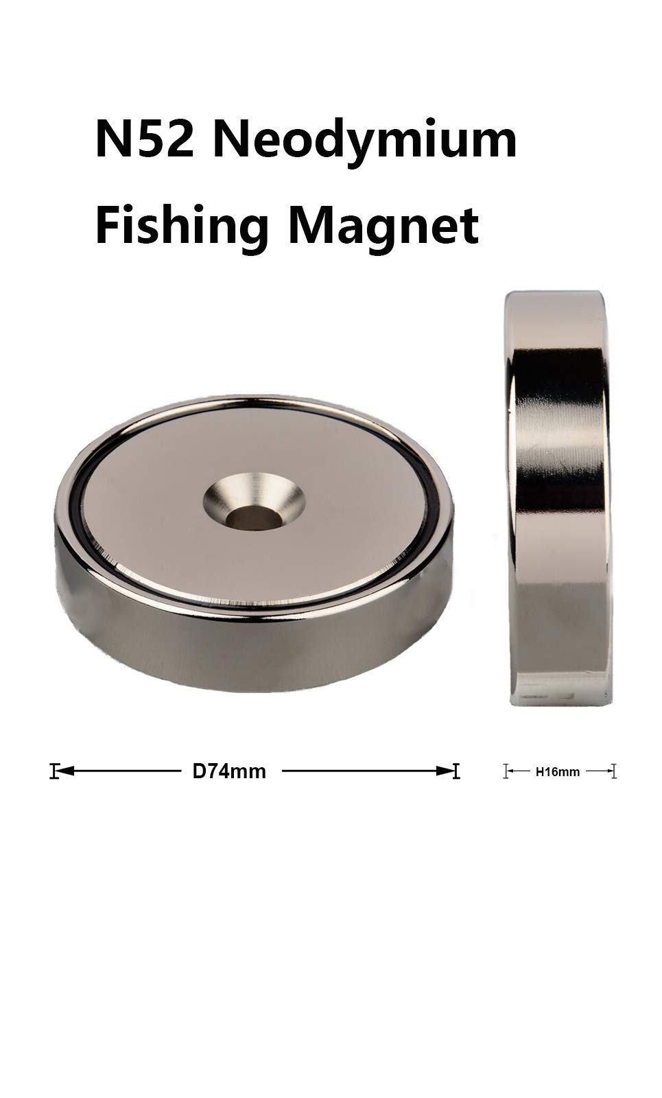 MUTUACTOR 300 kg siła przyczepności N52 magnes neodymowy z liną (15 m / 49 stóp), super silny magnes, idealny do łowienia ryb magnetycznych – Ø 75 mm z oczkiem, magnes neodymowy do garnków,