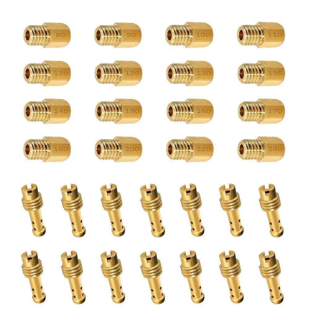 STRONGTHIUM Juego de 30 Chiclés Compatible con Mikuni VM22 VM24 VM26 VM28 VM38 VM44, Chiclés Principales y de Baja para Carburador Moto Quad ATV, Motores 2T 4T, Latón de Precisión