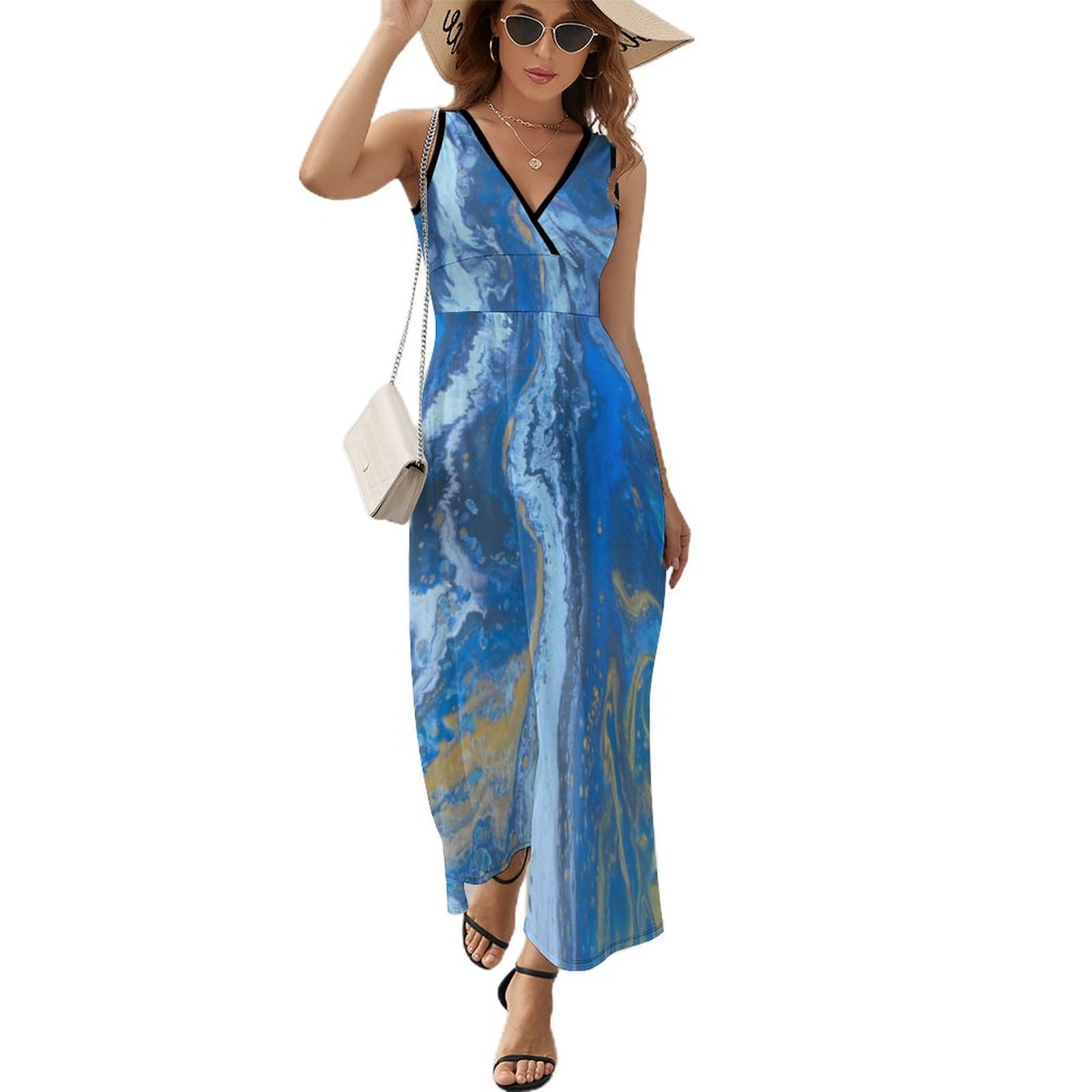 Robe Longue D'été sans Manches Chic - Robe de Plage Col V Léger - 8