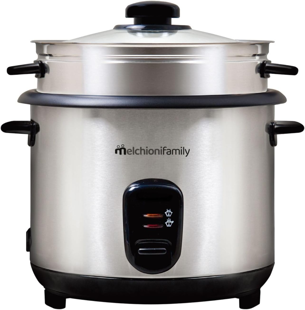 Melchioni Family | LOTO Cuiseur à Riz 1,8L avec Cuisson et Maintien au Chaud, Couvercle en Verre, Revêtement Antiadhésif, Arrêt Automatique, Vapeur, 800W, Accessoires Inclus, Gris