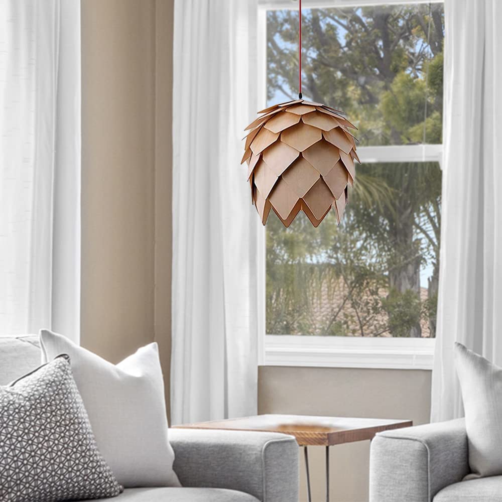 JUDU Moderne Kreative Kunst Eichenholz Pinecone DIY Puzzle Pendelleuchte Kronleuchte Hängende Holzlampen Speisesaal Restaurant Küche Bar Retro Fixes Luminaire Dia25/40/60CM (DIA M40cm)