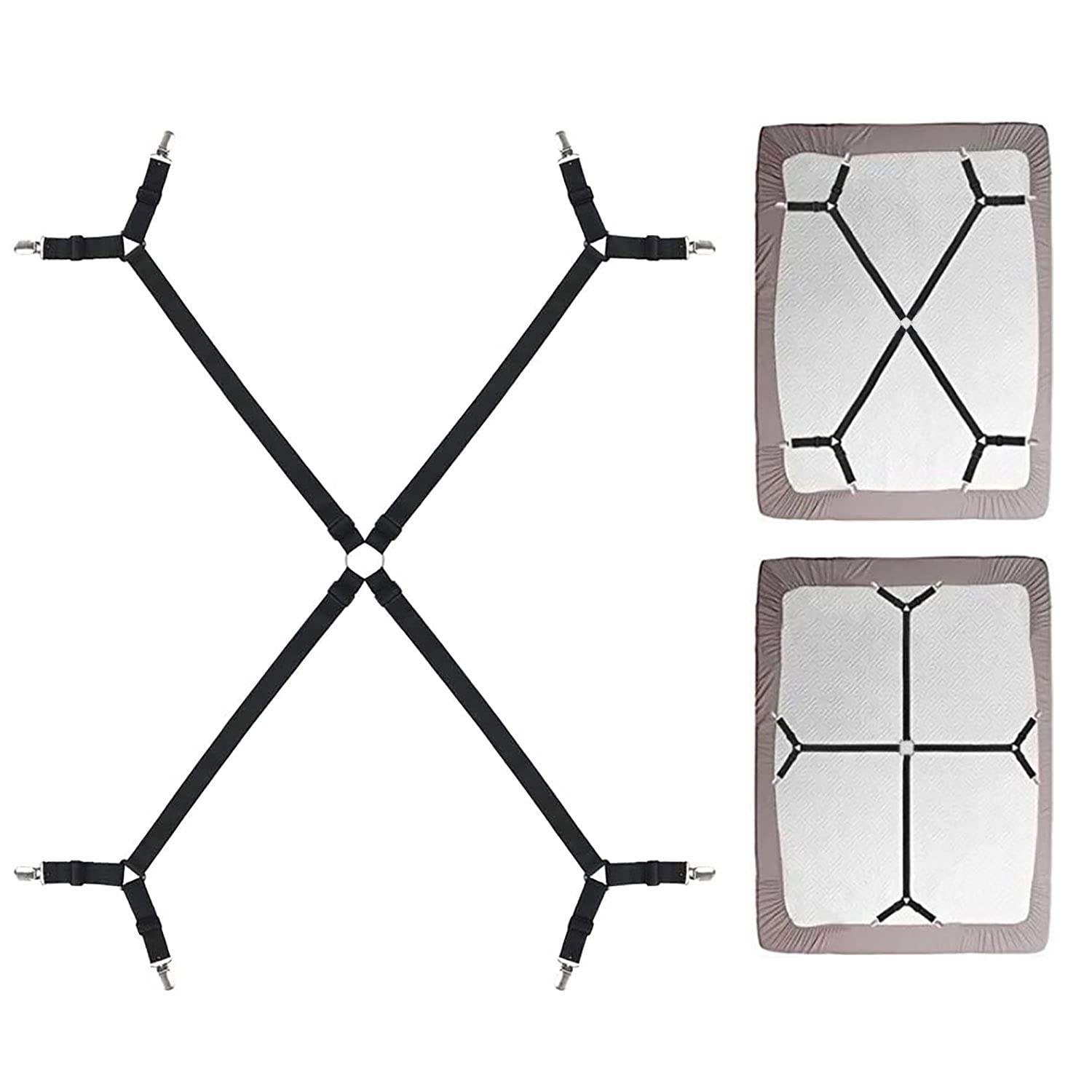 Jaxbo King Bed Sheet Straps Suspender - Adjustable Triangle Heavy Duty Elastic Sheet Band - Black