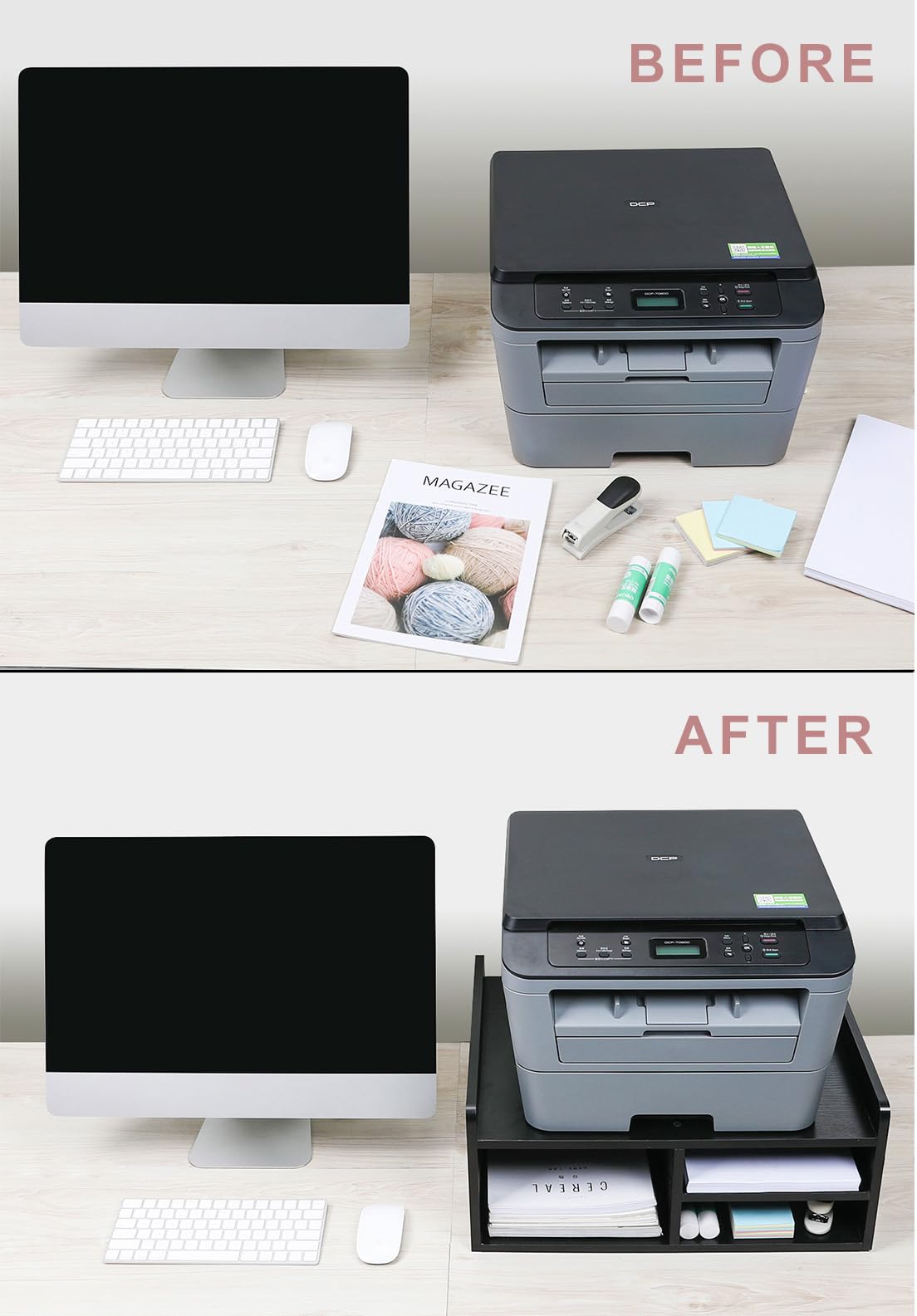EasyPAG 4 Compartimentos Madera Soporte Impresora Escritorio Estantería Oficina Organizador Papeles A4 Estante Impresora Mesa Almacenamiento para Fax,Negro