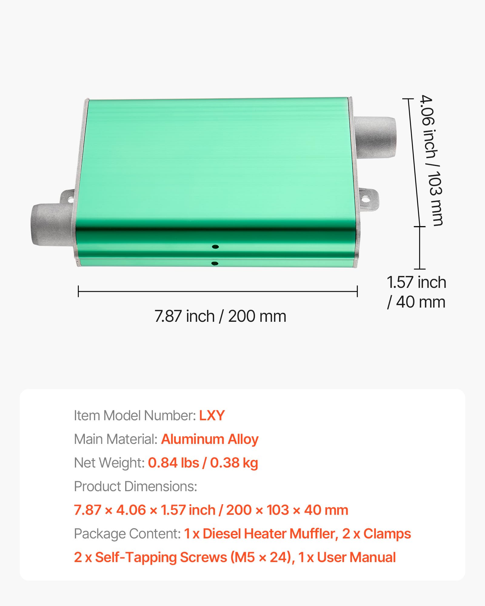 VEVOR Silenziatore per Riscaldatore Diesel da 24 mm, Kit Connettore per Uscita d'Aria in Lega di Alluminio, con 2 Morsetti e Viti, per Riscaldatori da 2 kW, 5 kW e 8 kW, Manutenzione