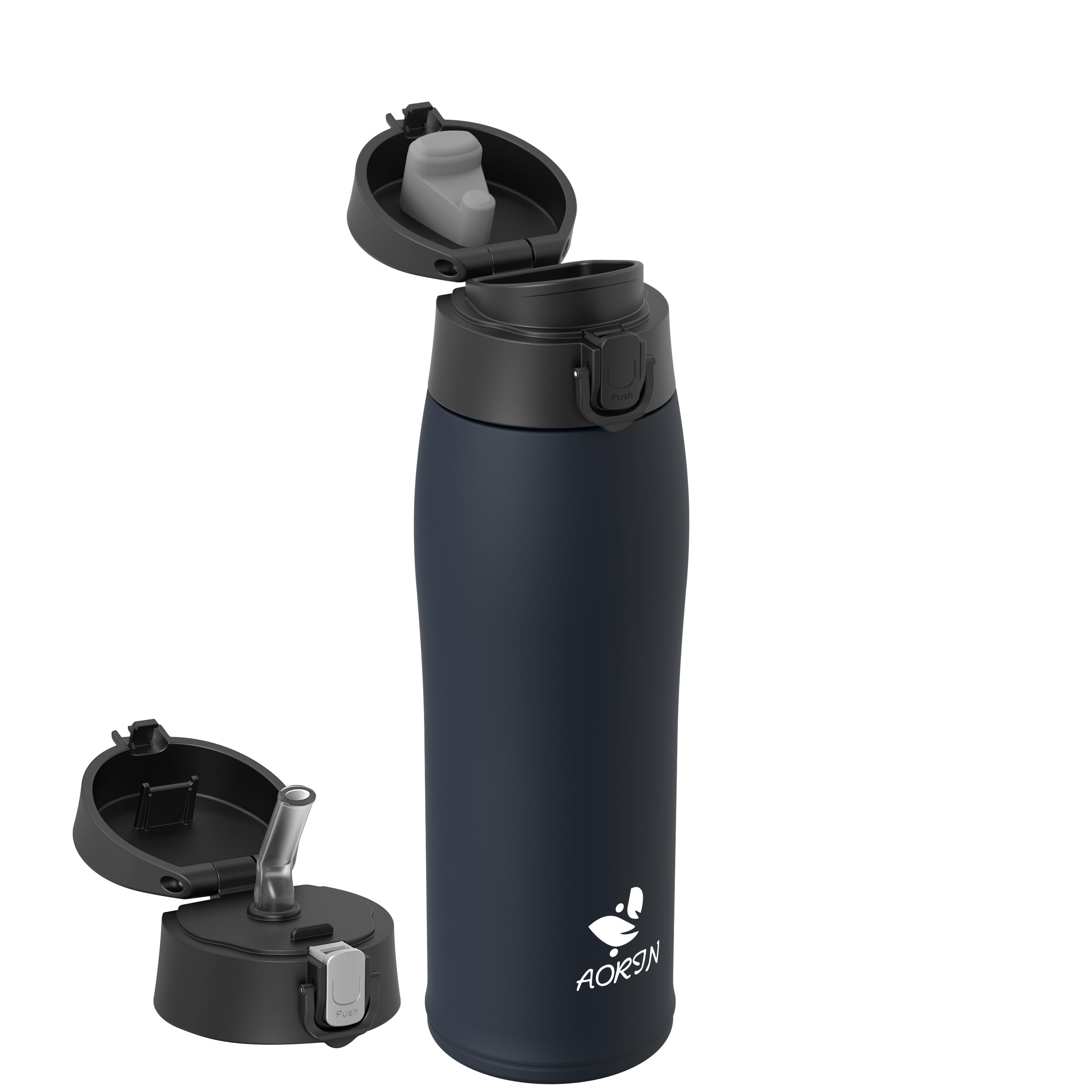 AORIN Drinking Bottle Stainless Steel 18/8, 950 ml, Leak-Proof Thermos Flask, Double-Walled with 2 Lids, BPA-Free Sports Bottle, Drinking Bottles for Sports, School, Outdoor