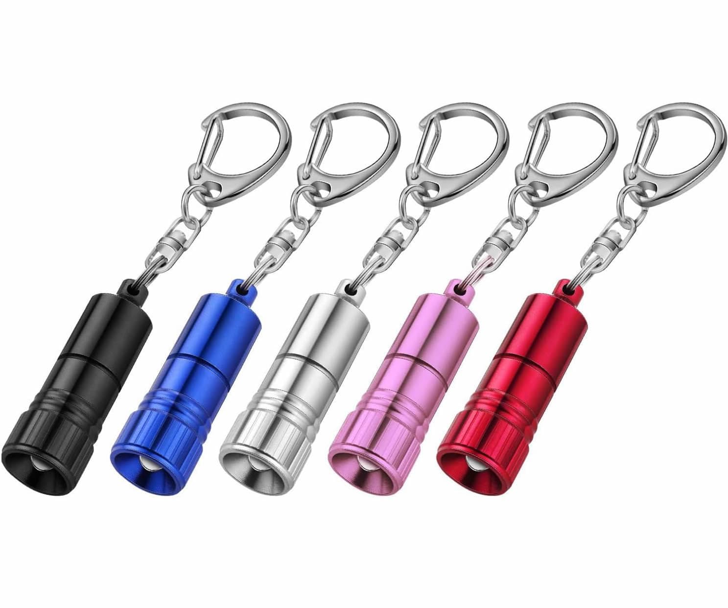 Langtaojin 5 Pieces Mini Led Flashlight Keychain Portable Bright Flashlight Keychain Ring Light Torch with Hook for Camping, Battery Included