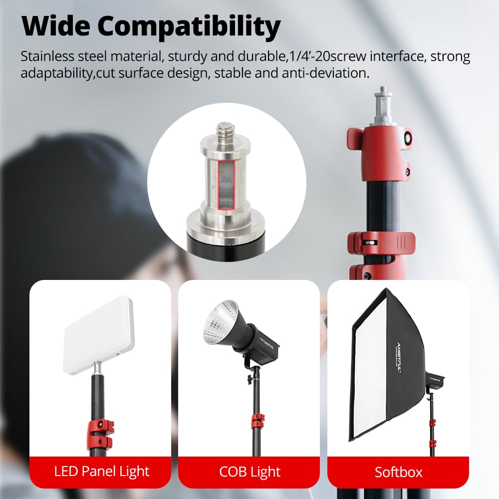 AMBITFUL GM280P Stojak na światło z amortyzacją powietrzną, obciążenie 10 kg, wysokość 108-280 cm, czerwony akcent z klapką na czarnym korpusie do oświetlenia pierścieniowego, aparatu, LED