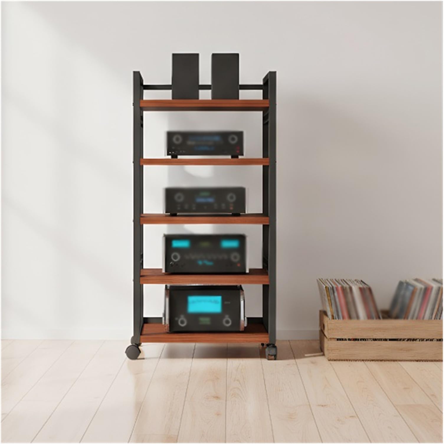 5-Tier Hi-Fi Audio Rack Stand - AV Component Storage Cabinet for Record Player Audio Equipment & TV - Sturdy Brown AV Shelf & Media Console Table