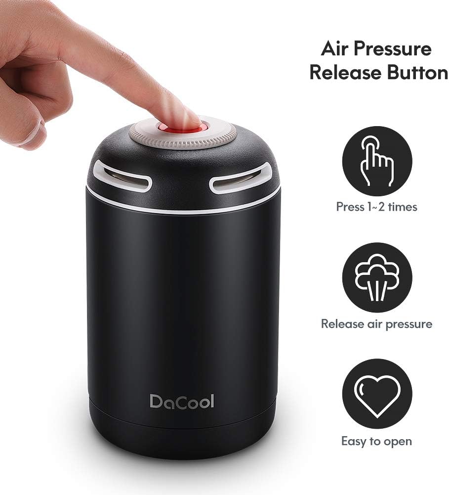 DaCool Insulated Food Jar Thermos for Hot Food 16 oz Vacuum Stainless Steel School Lunch Container for Kids Adult Keep Food Hot Container for Picnic Office Outdoors,BPA Free, Black