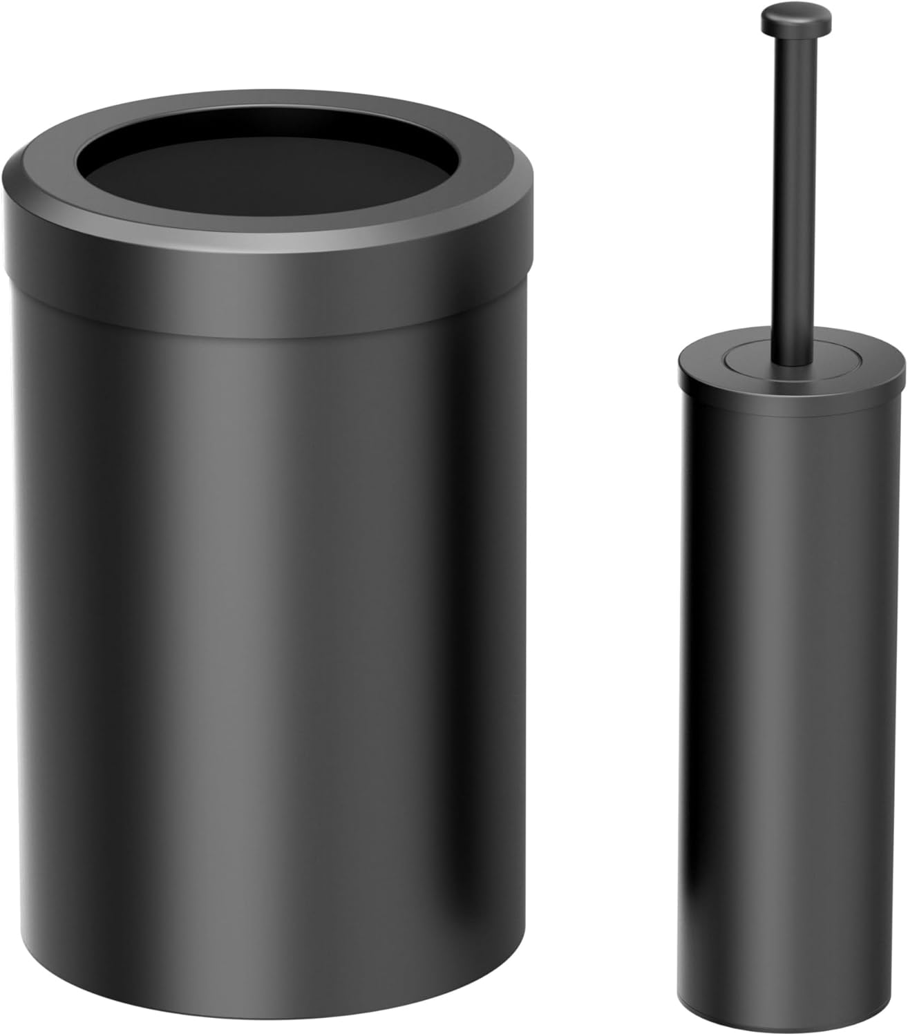 Gatco Small Bathroom Trash Can With Lid And Toilet Brush Set, Round 3 Gallon Stainless Steel Wastebasket, Under Sink, Matte Black, For Bathroom, Bedroom, Office (2977)