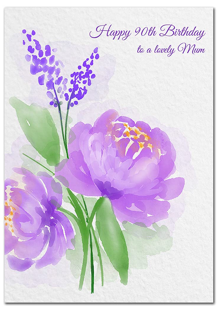 Extra Large Mum 90th Birthday Card - XL Big thick A4 size - Special Age Year Greeting Her Women Female - Beautiful Art Modern Watercolour Flower - Nice Huge Happy Wishes UK Eco-Friendly