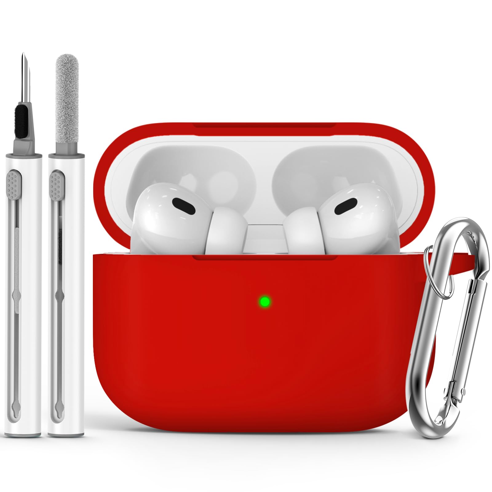 Ljusmicker AirPods Pro Case Cover with Cleaner Kit,Soft Silicone Protective Case for Apple AirPod Pro 2nd/1st Generation Case for Women Men,AirPods Pro 2 Case Accessories with Keychain-Deep Red
