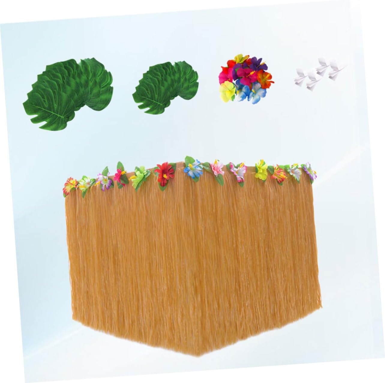 Hawaiian Table Skirt Set 59pcs Plastic Grass Skirt for Party with Monstera Simulation Perfect for Party Decorations Random Color